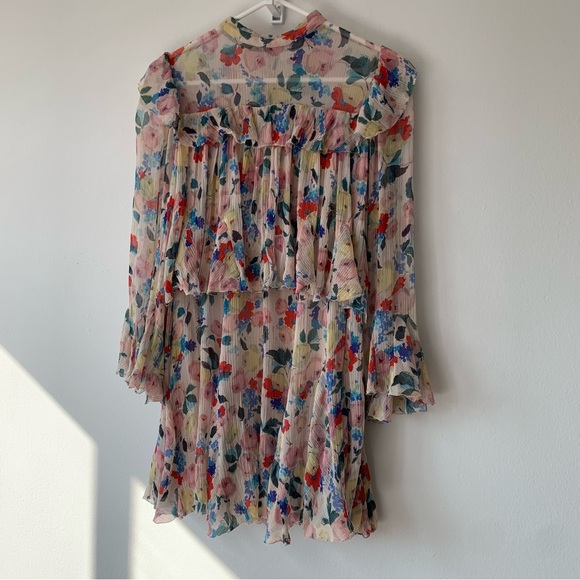 Doen Alette Silk Floral Long Sleeve Mini Dress Fleur Du Matin - Picture 8 of 14